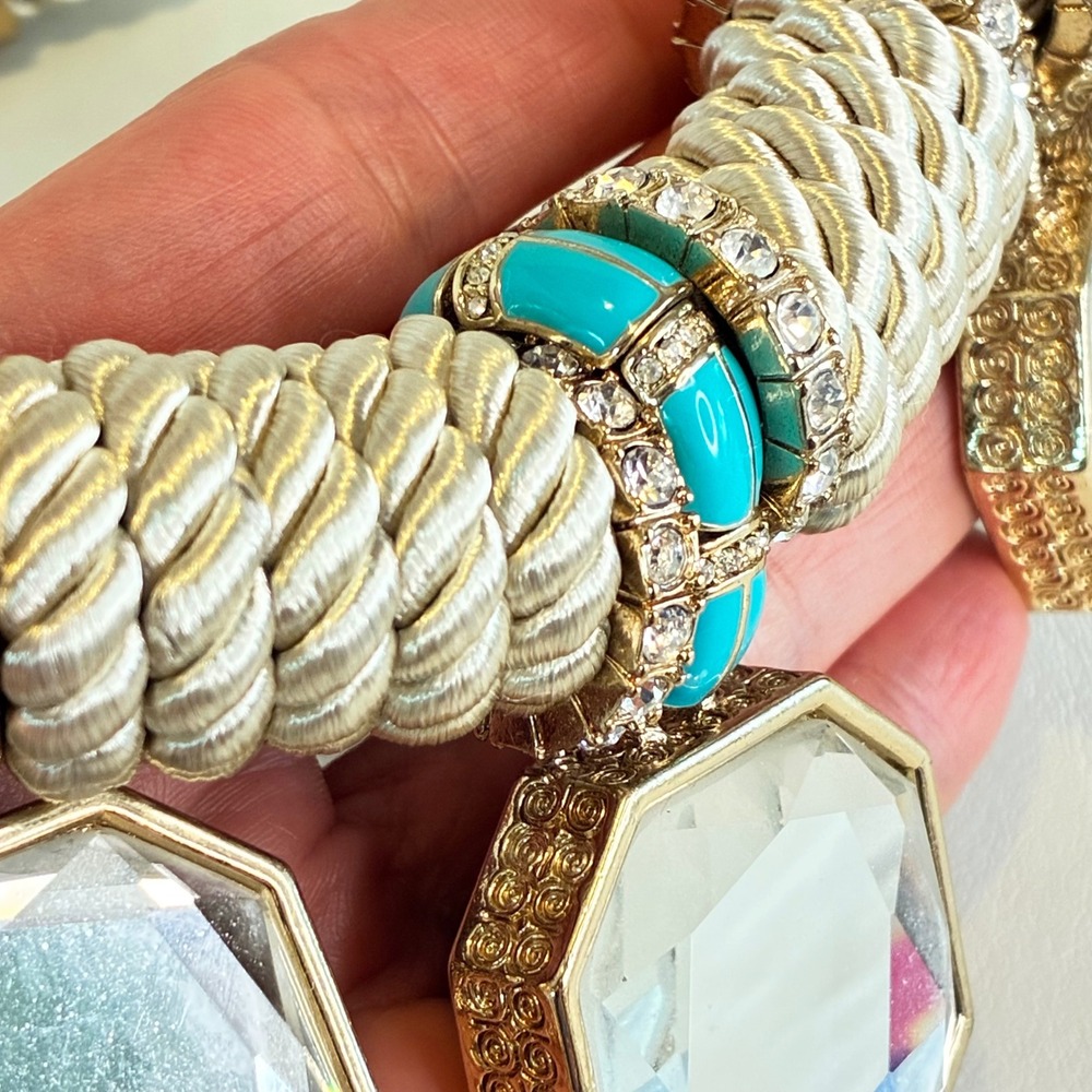 Chunky Statement Rope Necklace Rhinestone Faceted Mirror Pendants Gold Tone - Picture 7 of 16
